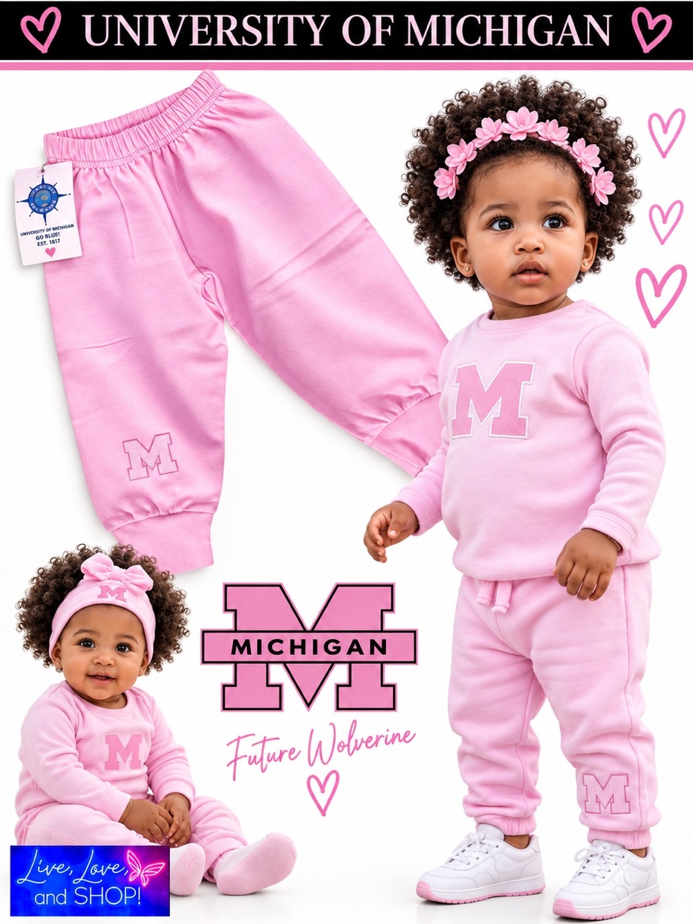 UNIVERSITY OF MICHIGAN (UofM) Pink Infant Sweatpants, Authentic. NWT